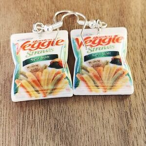 Handcrafted Veggie Snack Bag Dangle Drop Earrings‎ NWOT Women's Casual Fun Gift